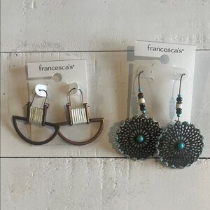 NWT francesca's Mixed Metal & Turquoise Drop Earrings - Brown and Turquoise